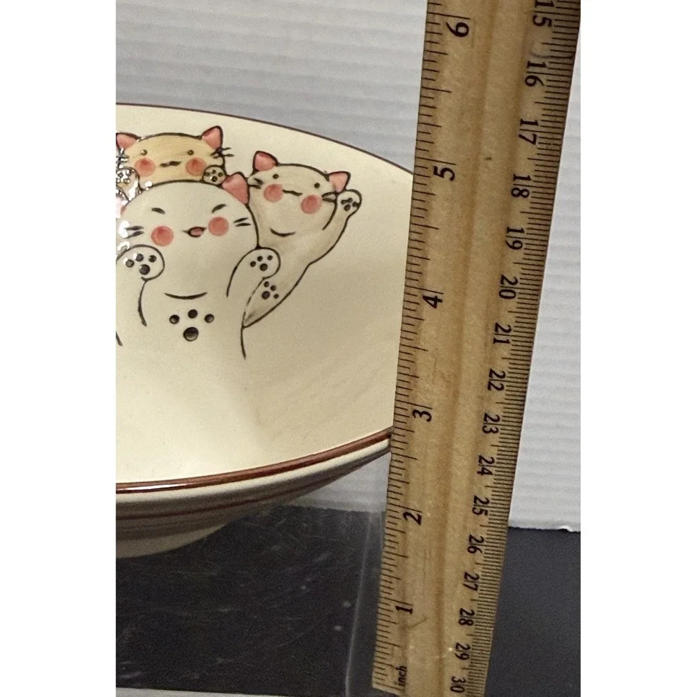 Hand Painted Cat Bowl Kawaii Kitty Ceramic Pottery 8